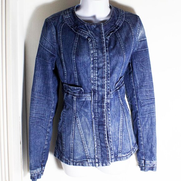 Denim Jean Jacket - Paper Denim & cloth brand - distressed medium wash utility - Picture 2 of 9